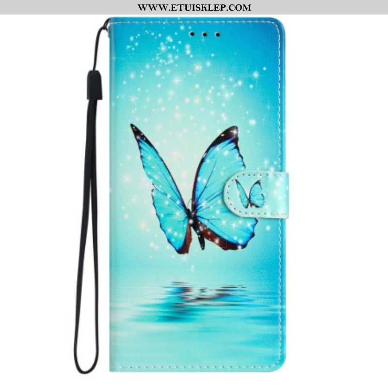 Etui Folio do Samsung Galaxy A53 5G z Łańcuch Niebieskie Motyle Z Paskiem